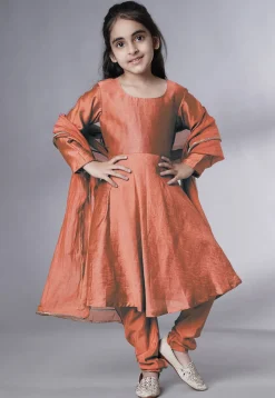 Solid Color Muslin Silk A Line Suit in Dark Peach