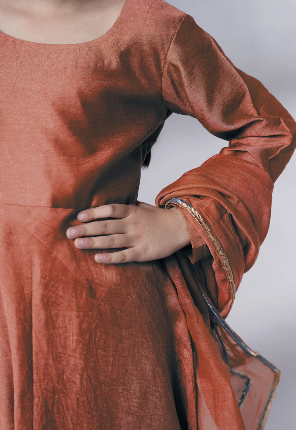 Solid Color Muslin Silk A Line Suit in Dark Peach