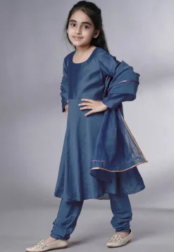Solid Color Muslin Silk A Line Suit in Dark Grey