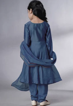 Solid Color Muslin Silk A Line Suit in Dark Grey