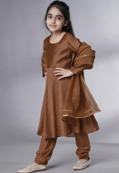 Solid Color Muslin Silk A Line Suit in Dark Brown