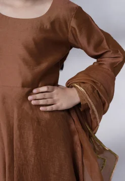 Solid Color Muslin Silk A Line Suit in Dark Brown