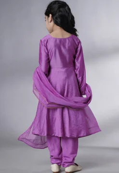 Solid Color Muslin Silk A Line Suit in Purple