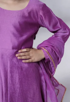 Solid Color Muslin Silk A Line Suit in Purple