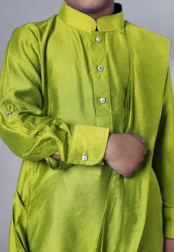 Solid Color Muslin Silk Kurta Set in Olive Green