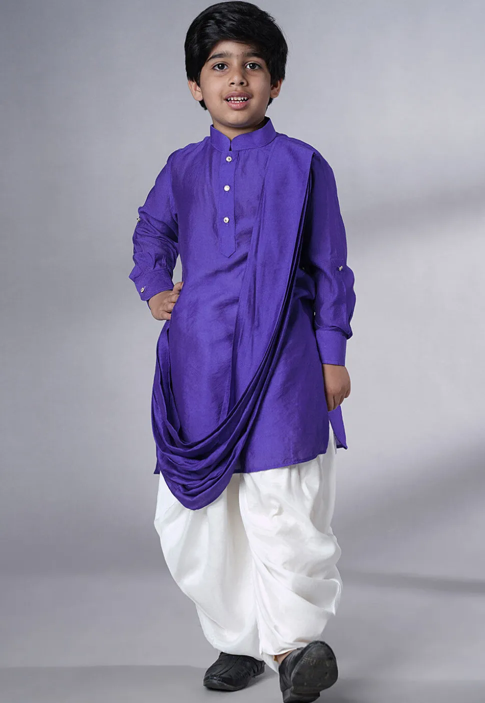 Solid Color Muslin Silk Kurta Set in Dark Purple