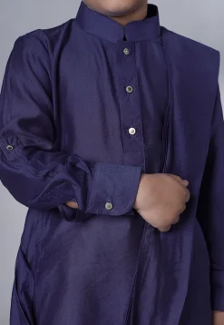Solid Color Muslin Silk Kurta Set in Navy Blue