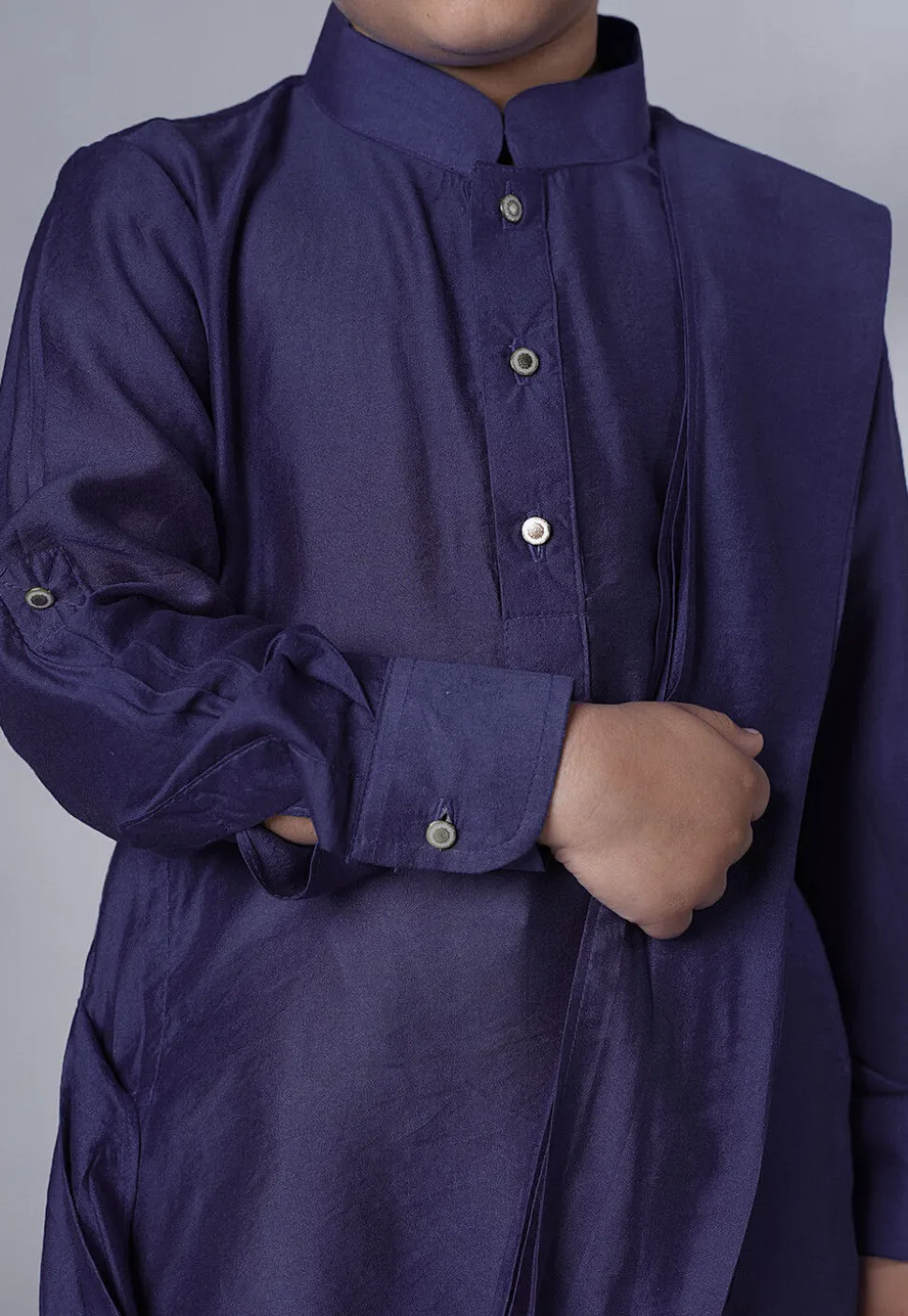 Solid Color Muslin Silk Kurta Set in Navy Blue
