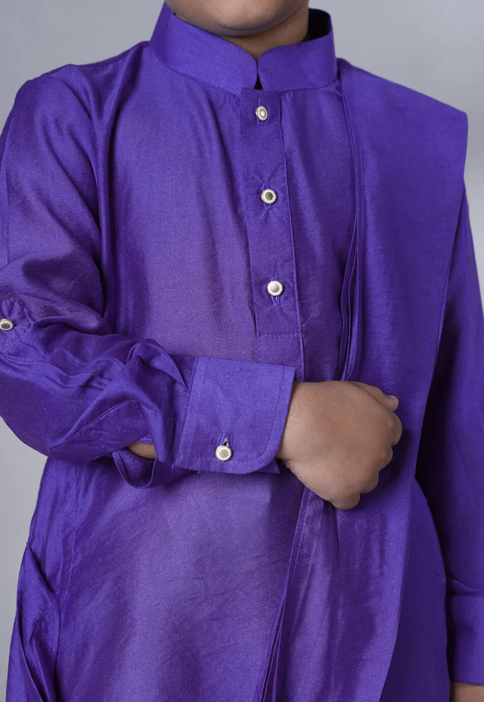 Solid Color Muslin Silk Kurta Set in Purple