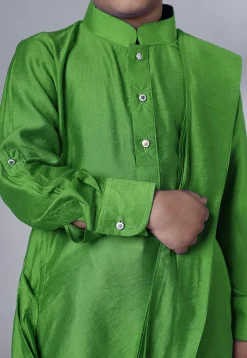 Solid Color Muslin Silk Kurta Set in Green