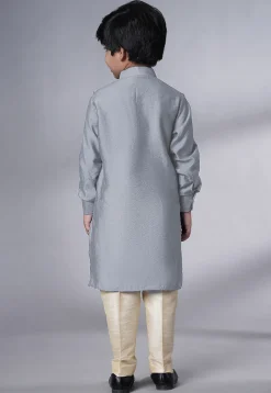 Solid Color Muslin Silk Kurta Set in Grey