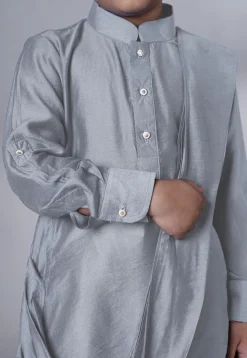 Solid Color Muslin Silk Kurta Set in Grey
