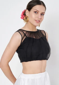 Solid Color Net Blouse in Black