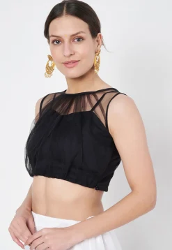 Solid Color Net Blouse in Black