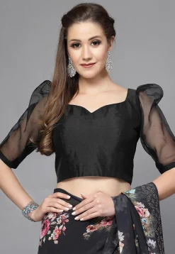Solid Color Organza and Taffeta Silk Blouse in Black