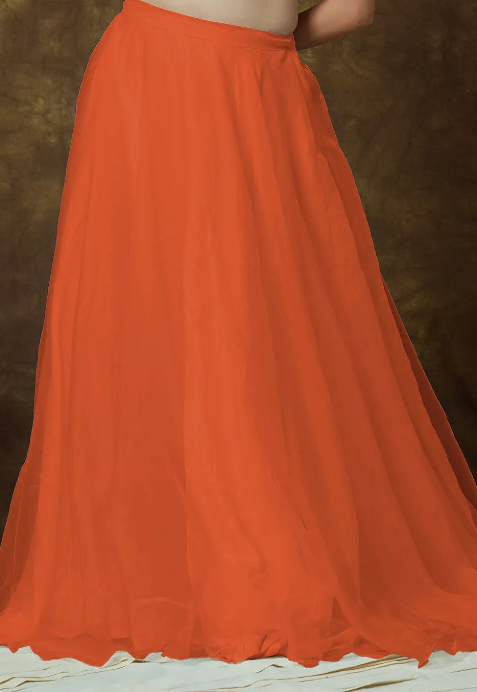 Solid Color Organza Skirt in Rust