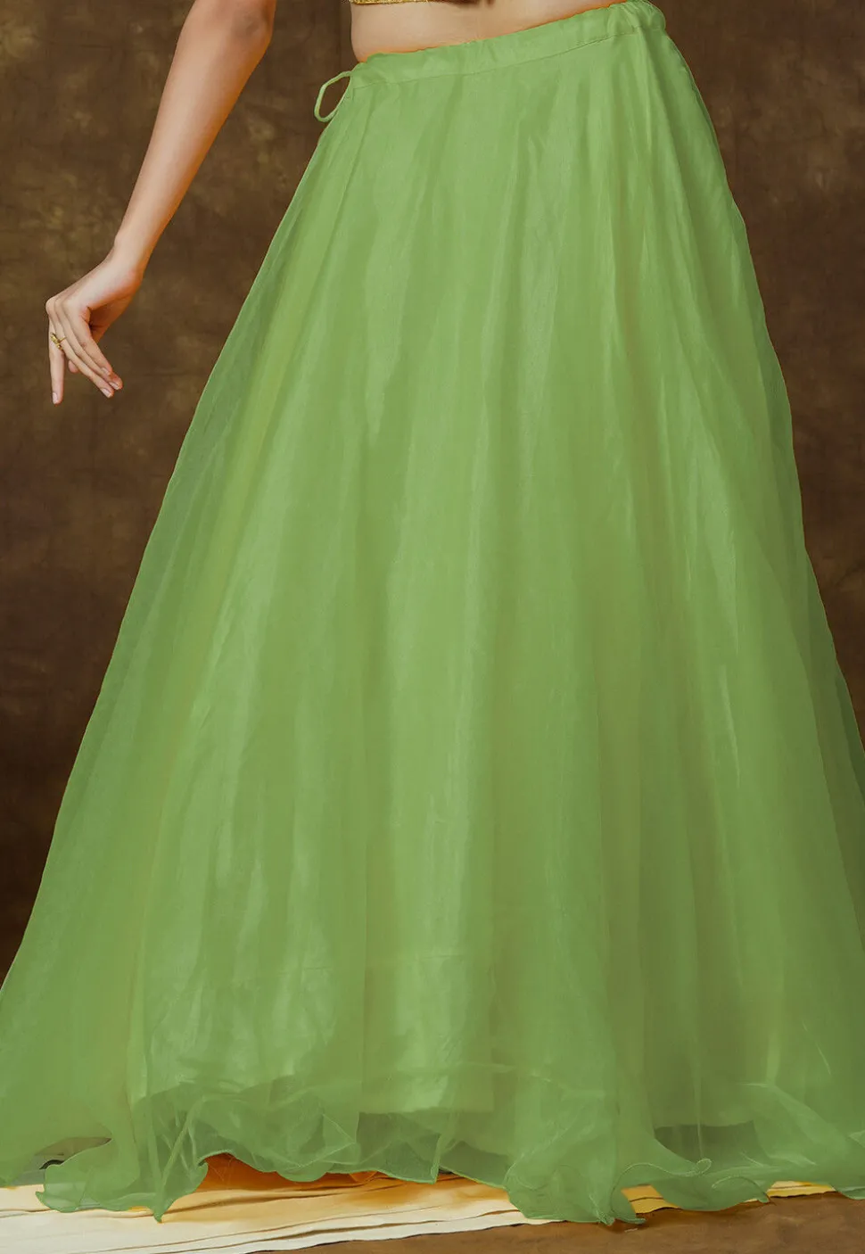 Solid Color Organza Skirt in Green