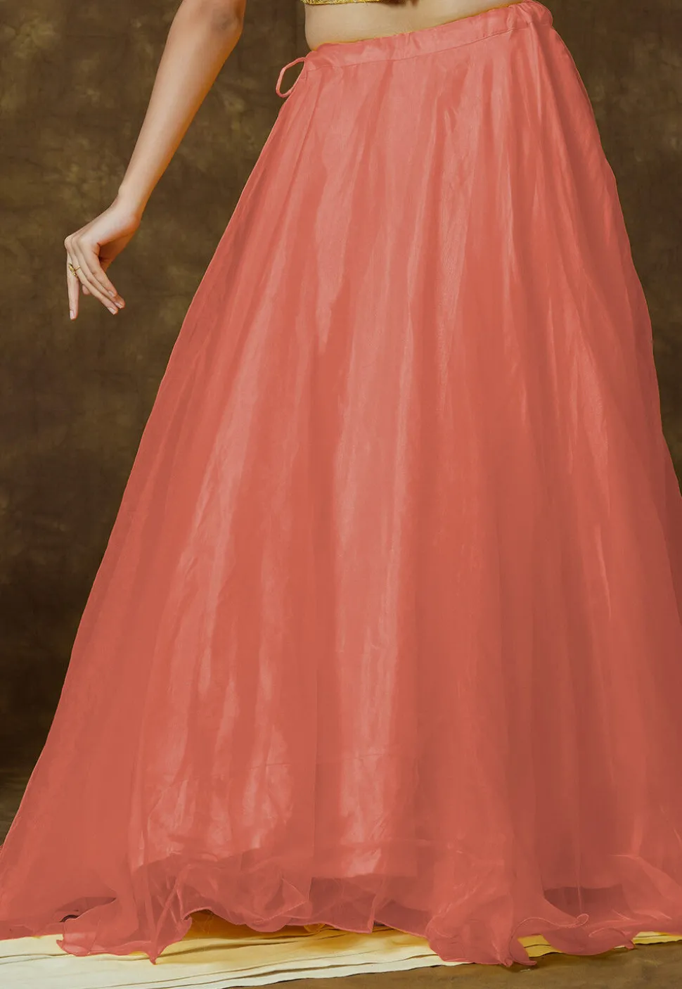 Solid Color Organza Skirt in Peach