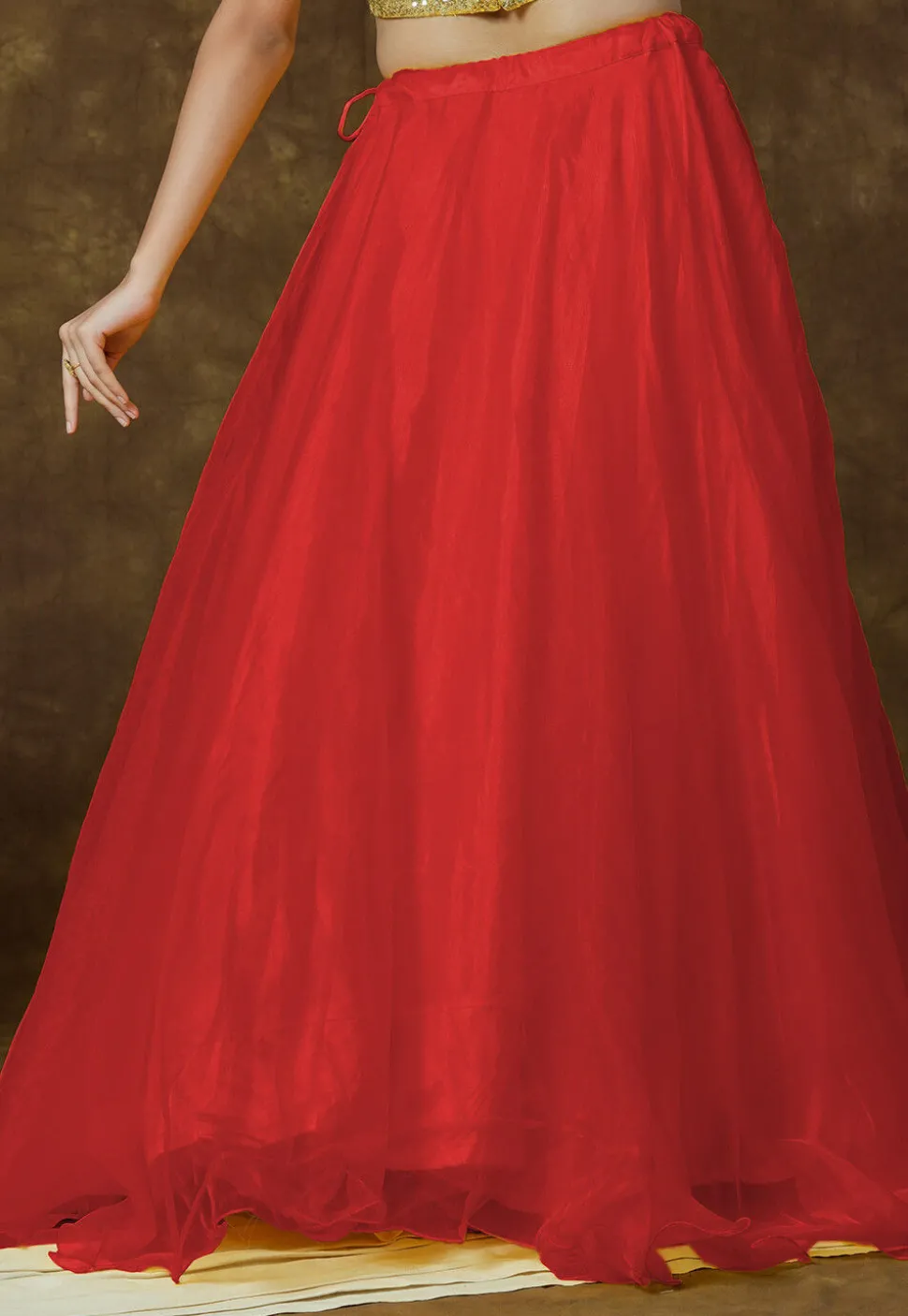 Solid Color Organza Skirt in Red