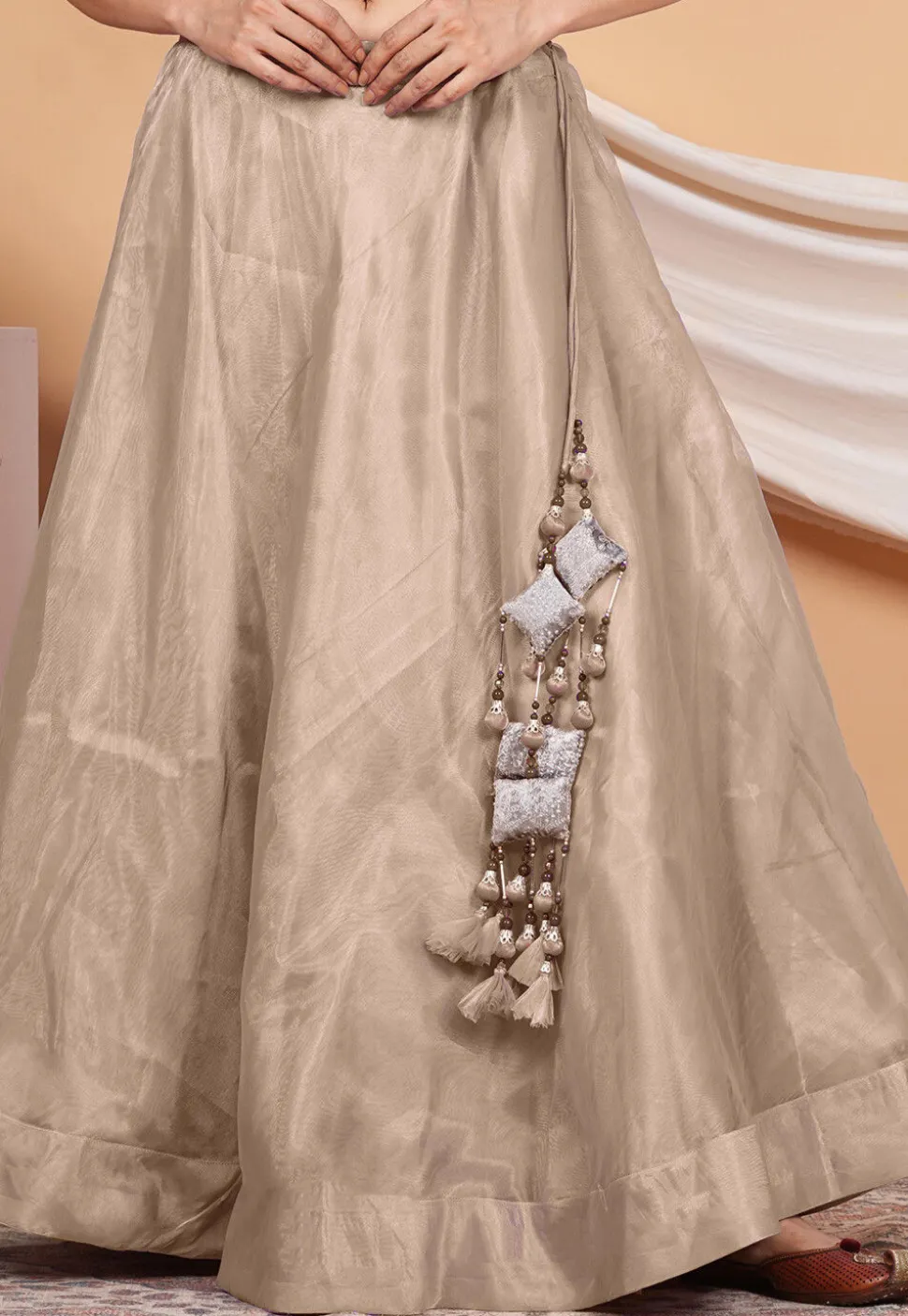 Solid Color Organza Skirt in Beige