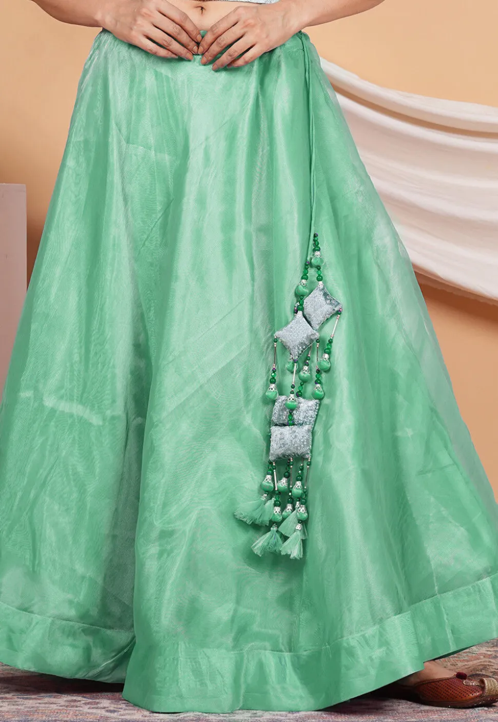 Solid Color Organza Skirt in Pastel Green