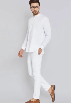 Solid Color Pintucked Cotton Short Kurta in White