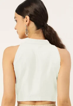 Solid Color Poly Cotton Blouse in Off White