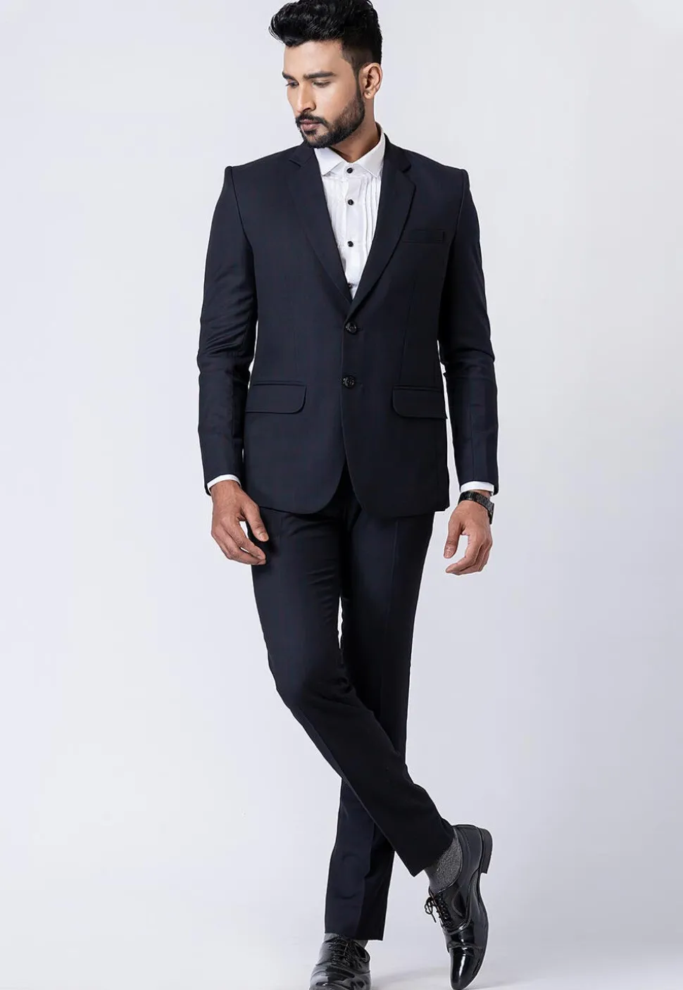 Solid Color Polyester Blazer in Black