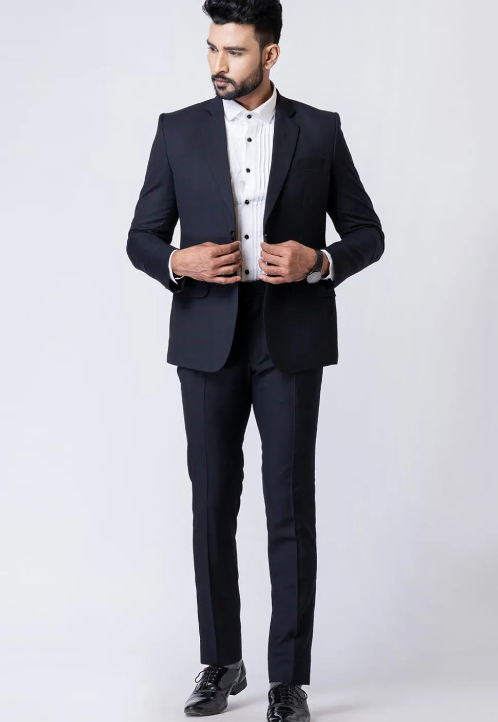 Solid Color Polyester Blazer in Black