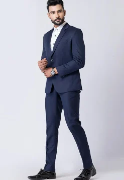 Solid Color Polyester Blazer in Navy Blue
