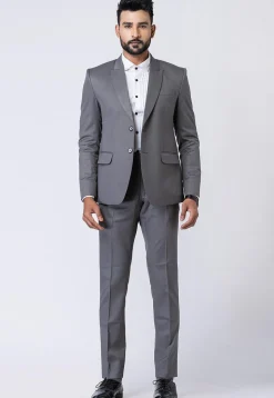 Solid Color Polyester Blazer in Grey