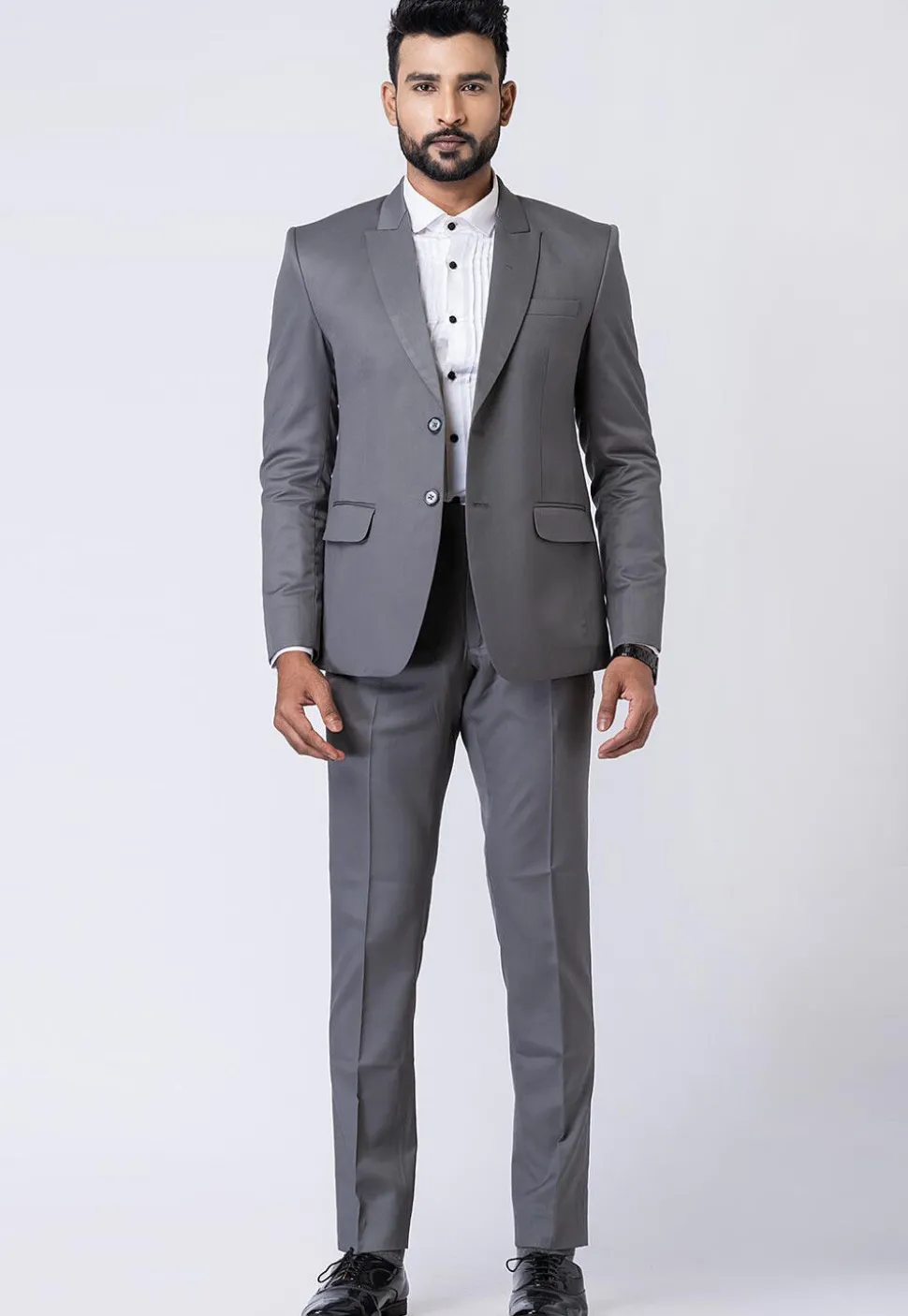 Solid Color Polyester Blazer in Grey