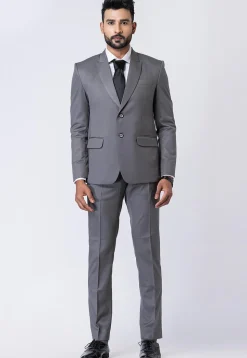 Solid Color Polyester Blazer in Grey