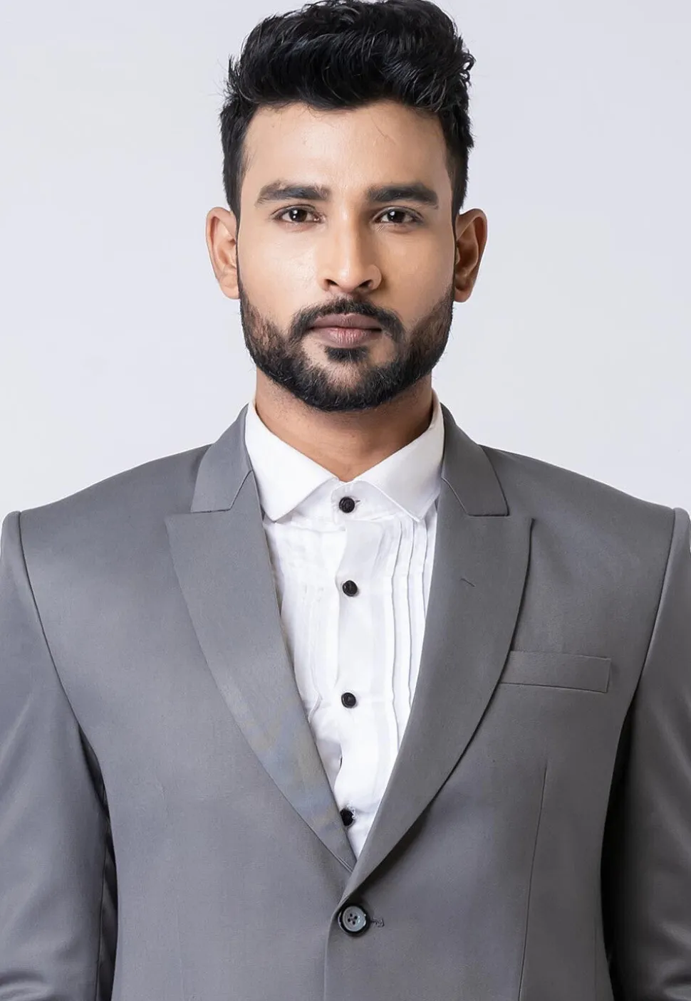 Solid Color Polyester Blazer in Grey