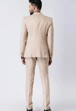 Solid Color Polyester Blazer in Beige