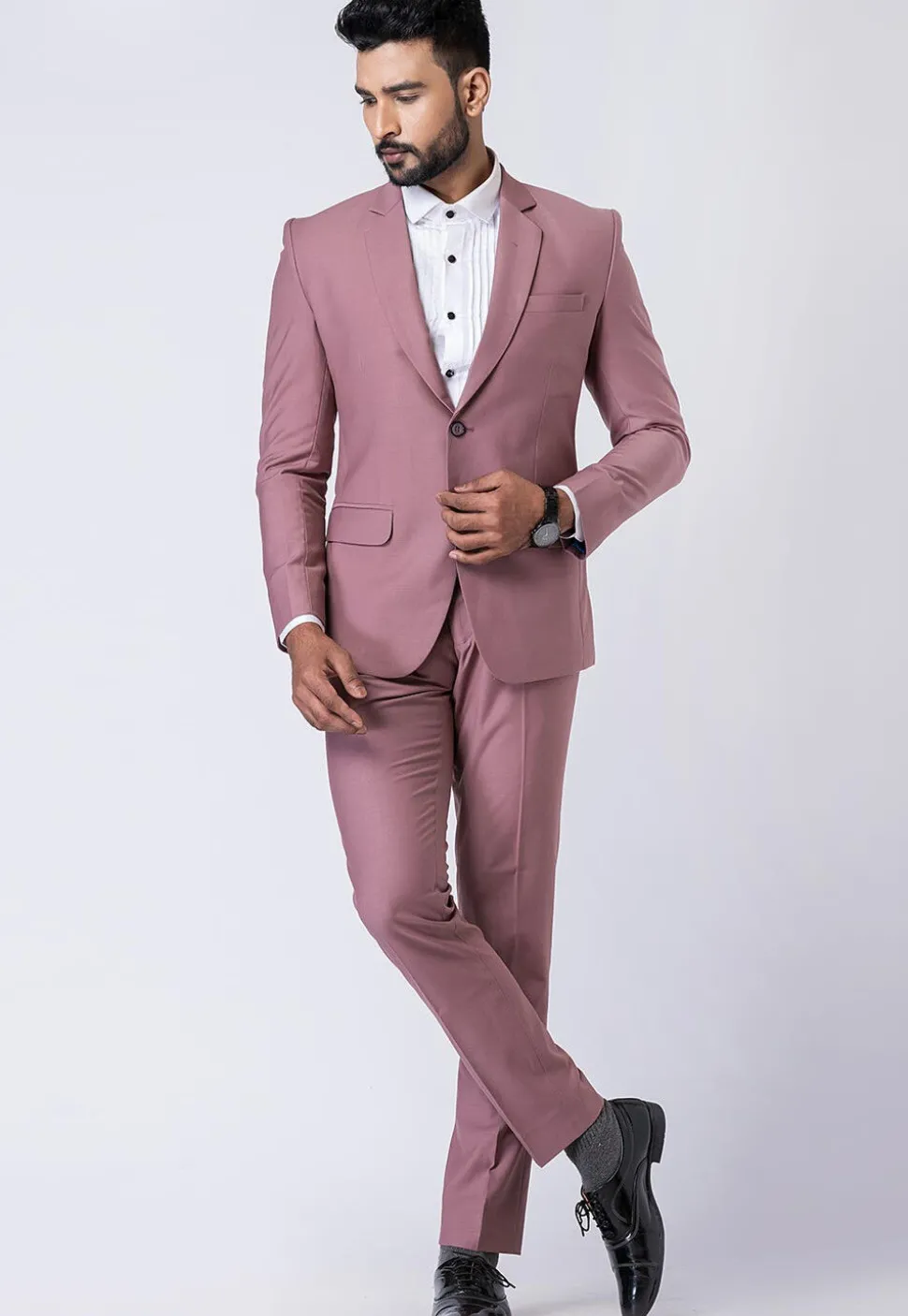 Solid Color Polyester Blazer in Old Rose