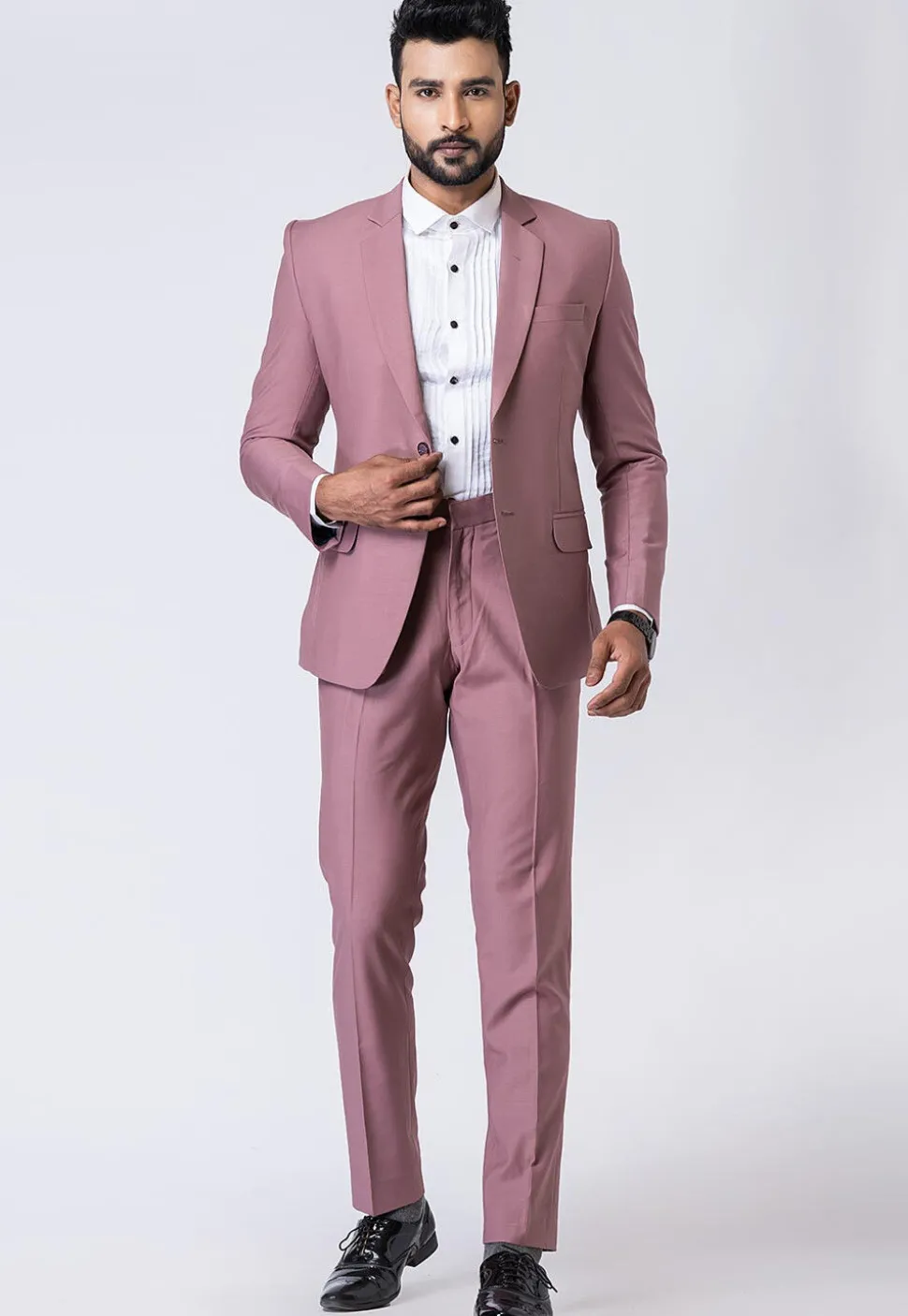 Solid Color Polyester Blazer in Old Rose