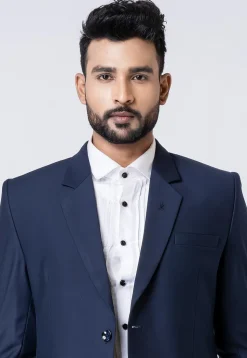 Solid Color Polyester Blazer in Navy Blue