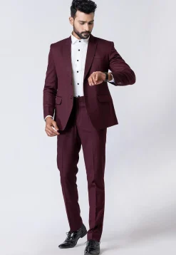 Solid Color Polyester Blazer in Wine