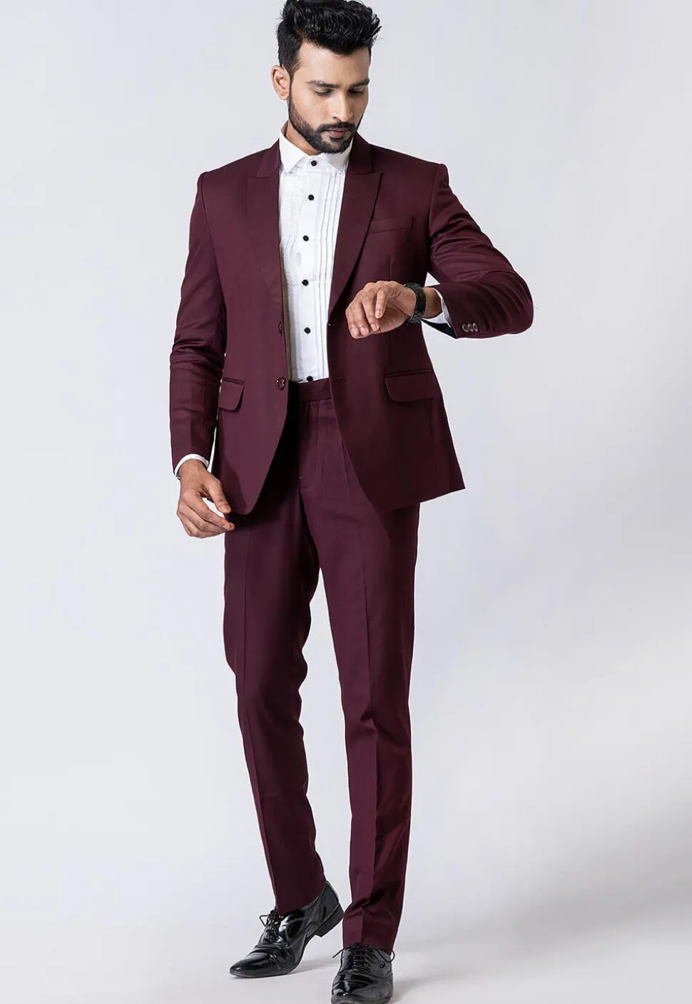 Solid Color Polyester Blazer in Wine