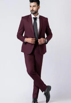 Solid Color Polyester Blazer in Wine
