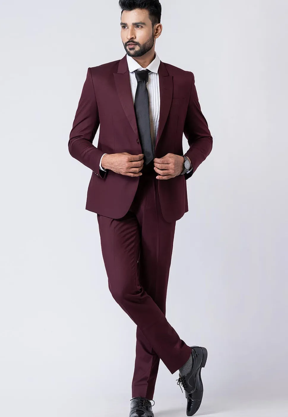 Solid Color Polyester Blazer in Wine
