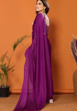 Solid Color Polyester Brasso Saree in Wine