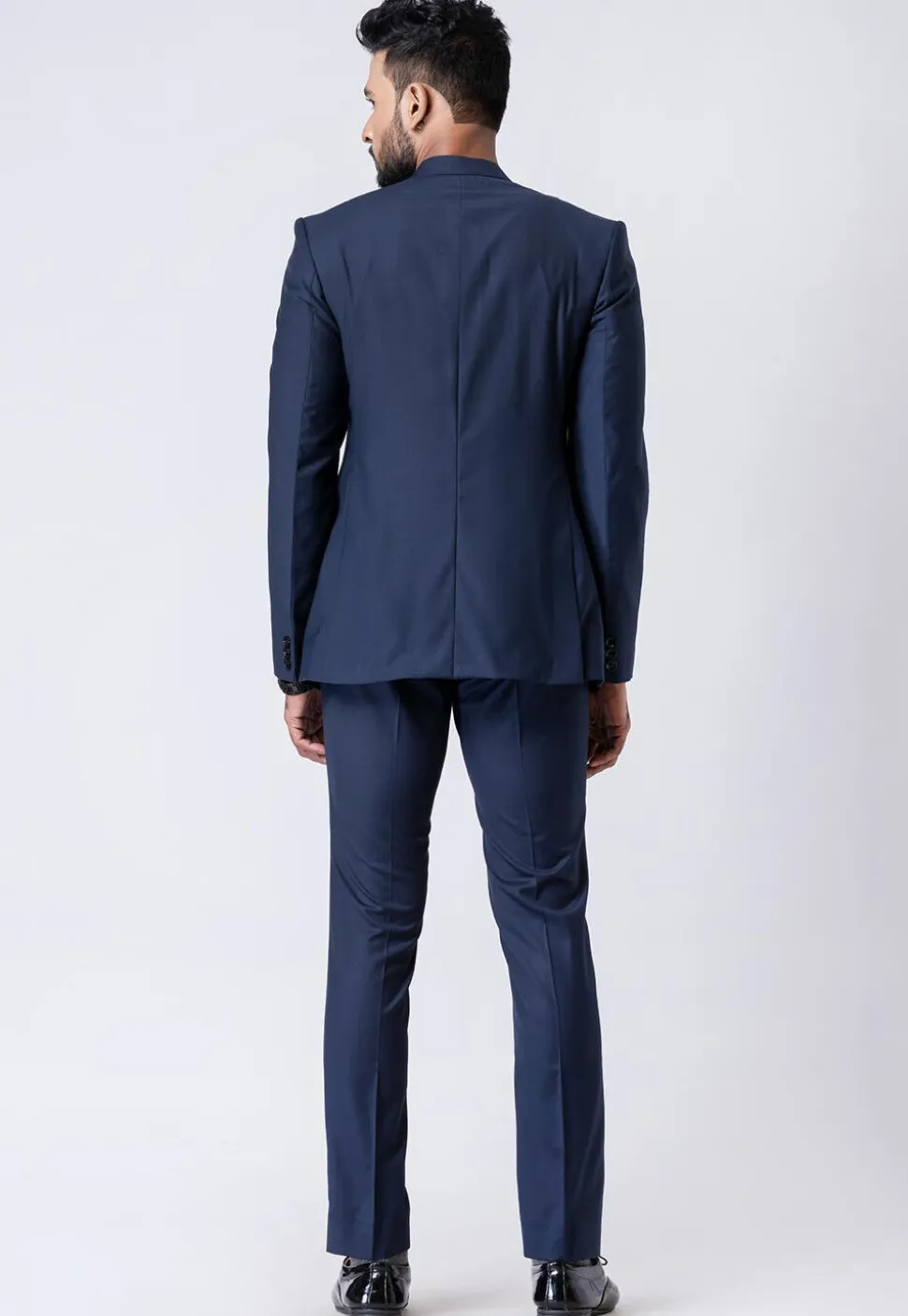 Solid Color Polyester Jodhpuri Suit in Navy Blue