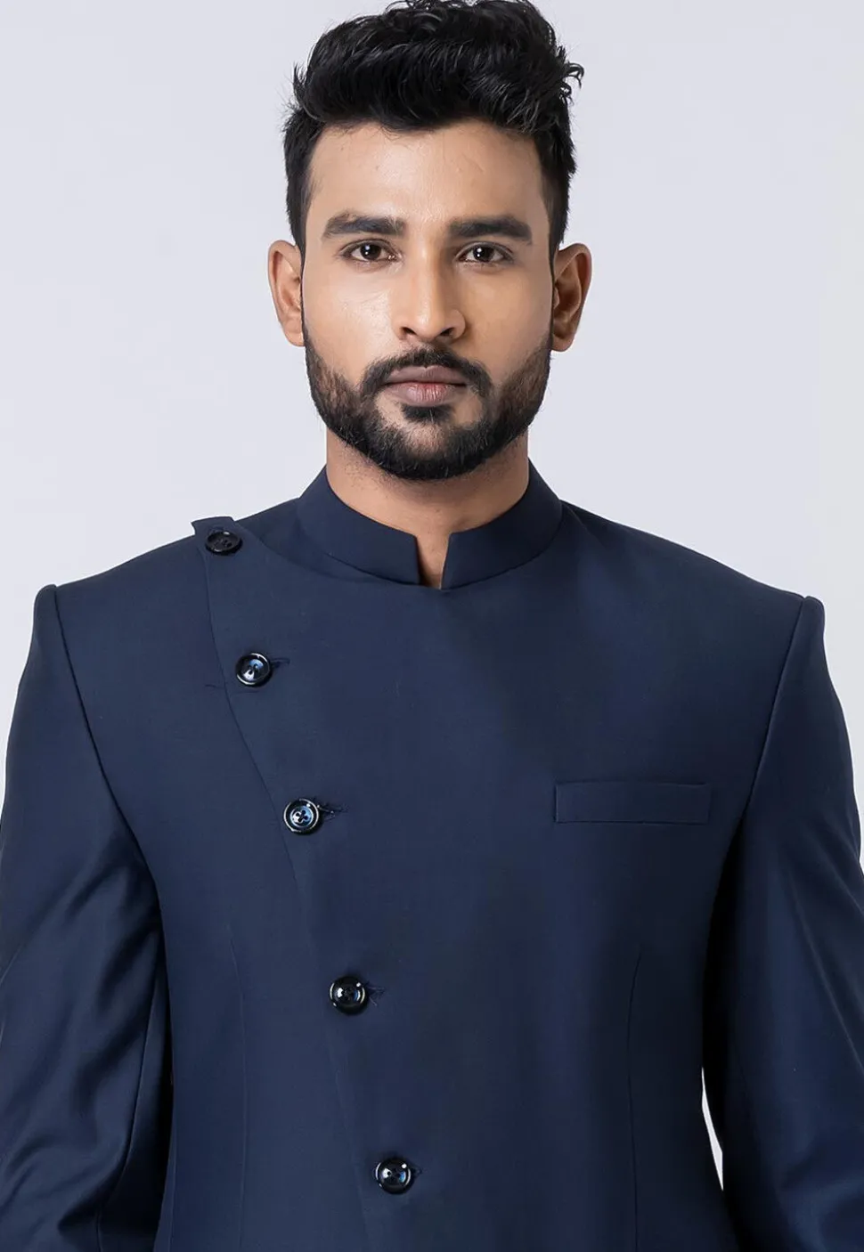 Solid Color Polyester Jodhpuri Suit in Navy Blue
