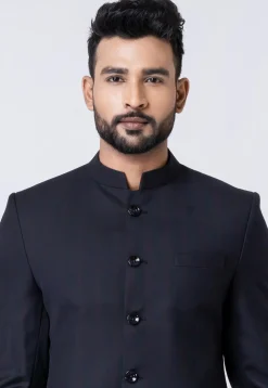 Solid Color Polyester Jodhpuri Suit in Black