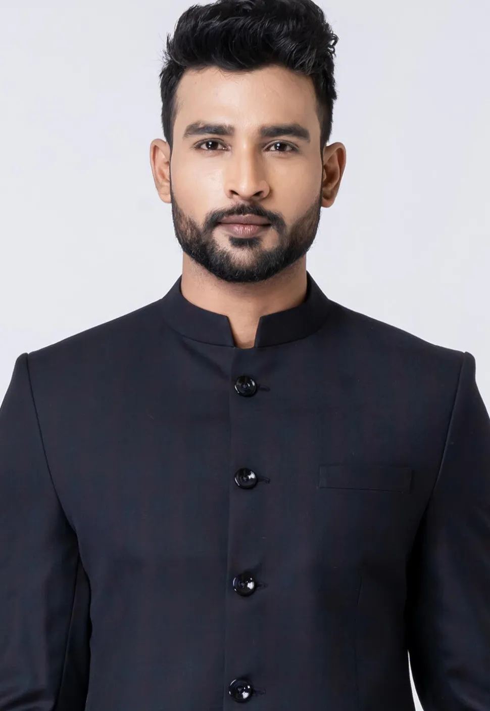 Solid Color Polyester Jodhpuri Suit in Black