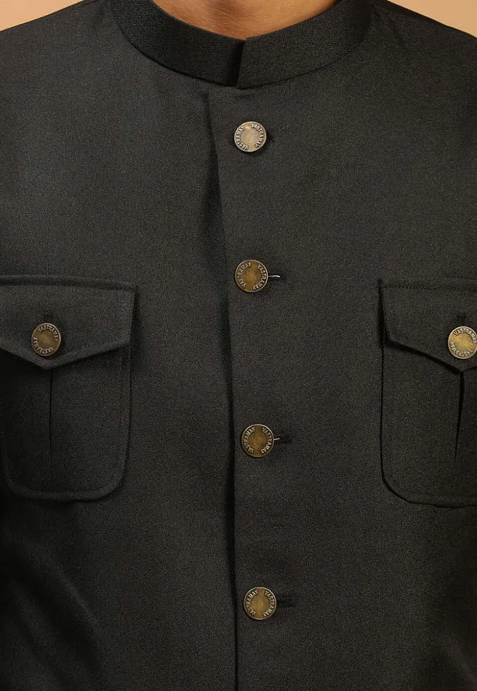 Solid Color Polyester Jodhpuri Jacket in Black