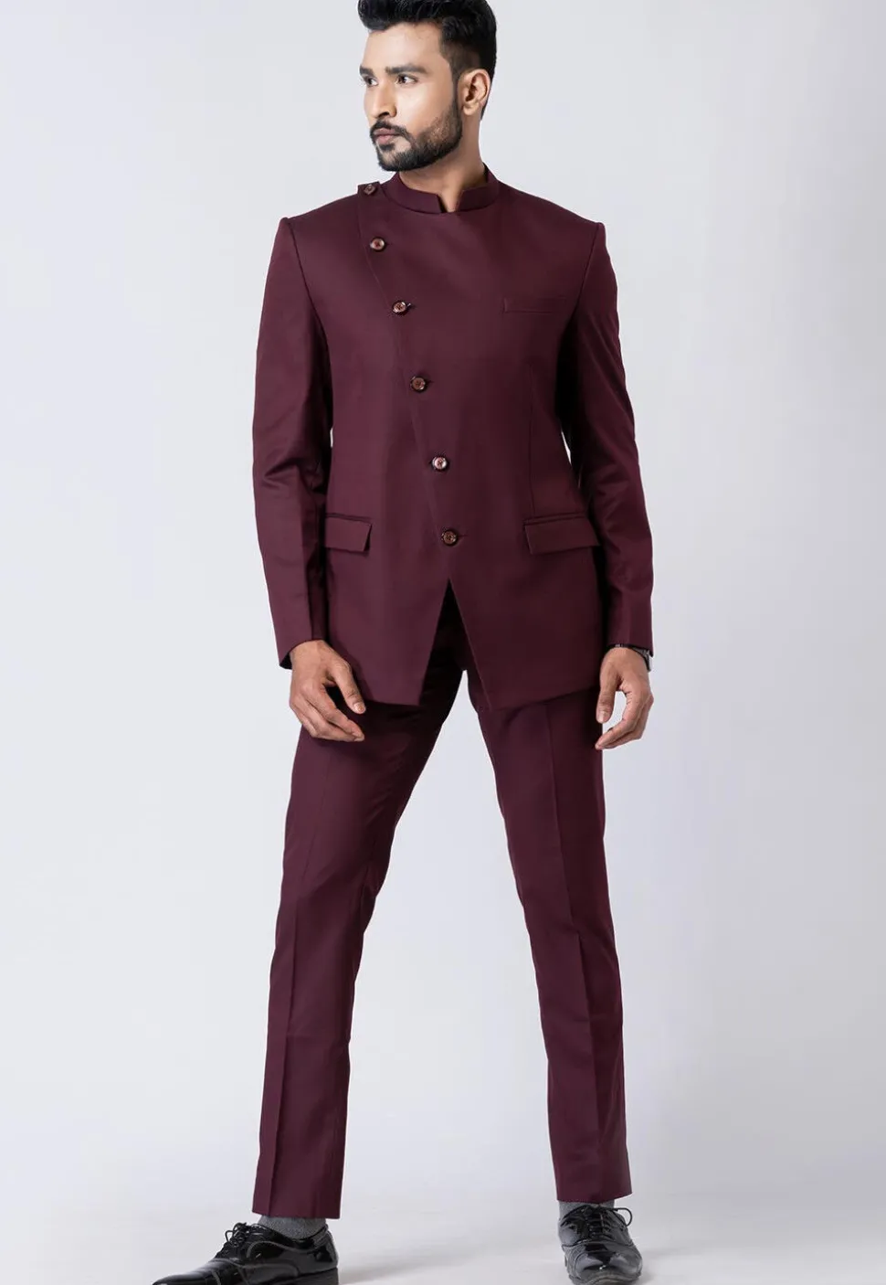 Solid Color Polyester Jodhpuri Suit in Wine