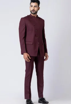 Solid Color Polyester Jodhpuri Suit in Wine